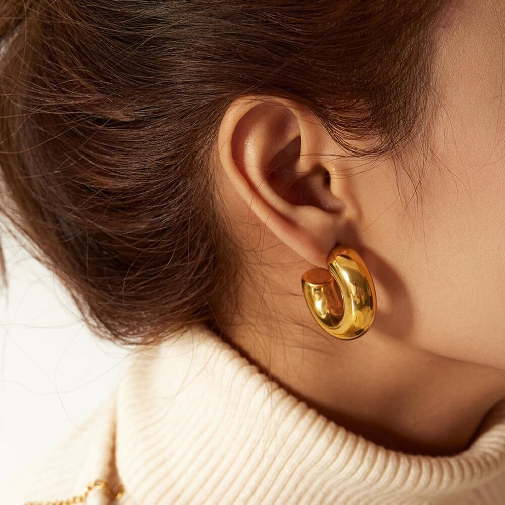 Chunky Gold Hoop Earrings for Women 14K Plated Waterdrop Dainty Jewelry - Picture 4 of 7